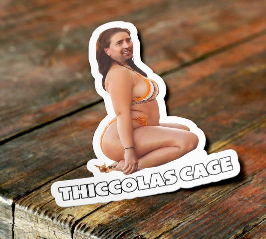 Thiccolas Cage "Thick Nicolas Cage" Funny Thicc Nicolas, Meme Sticker Parody Waterproof Vinyl Sticker for Laptop, Hydroflask, or Car
