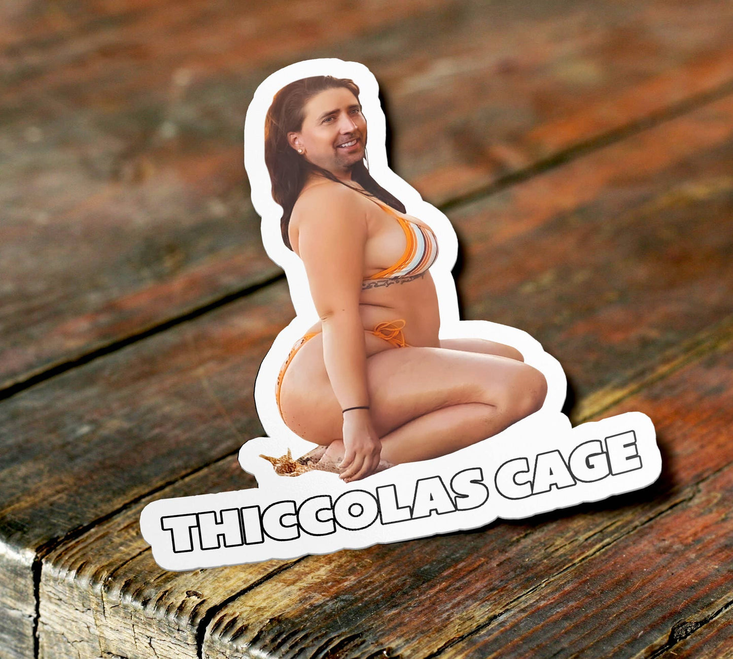 Thiccolas Cage "Thick Nicolas Cage" Funny Thicc Nicolas, Meme Sticker Parody Waterproof Vinyl Sticker for Laptop, Hydroflask, or Car