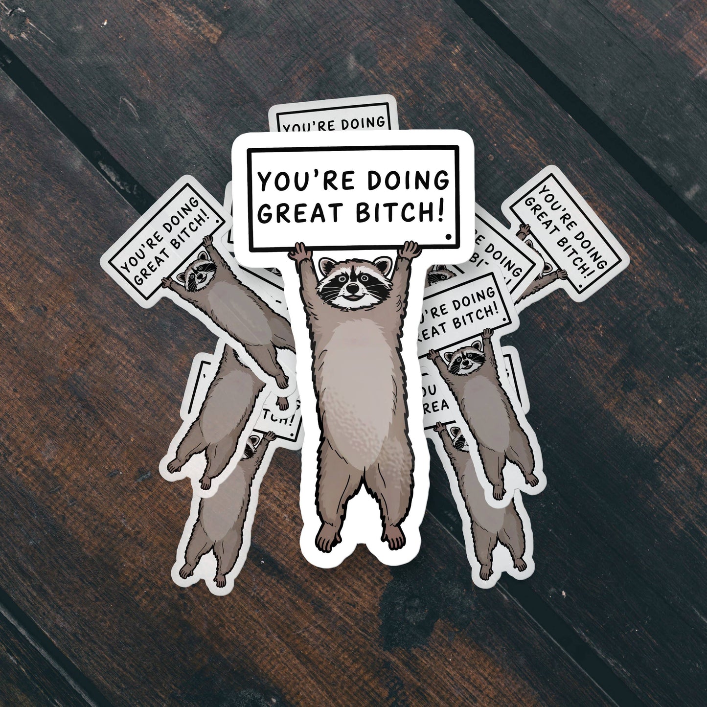 You’re Doing Great Bitch Funny Cute Raccoon Sticker