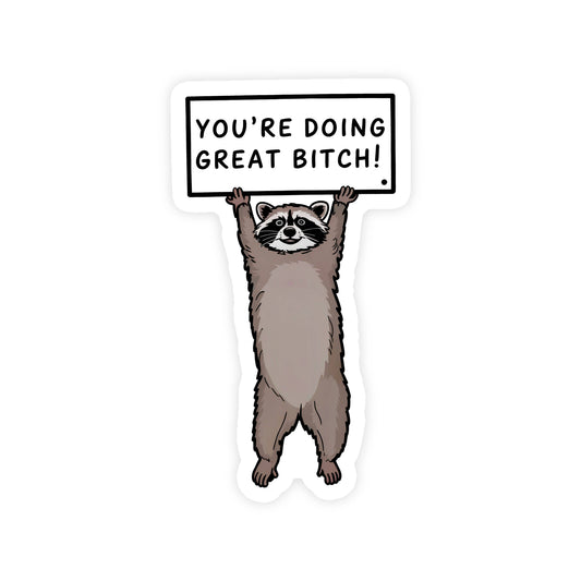 You’re Doing Great Bitch Funny Cute Raccoon Sticker