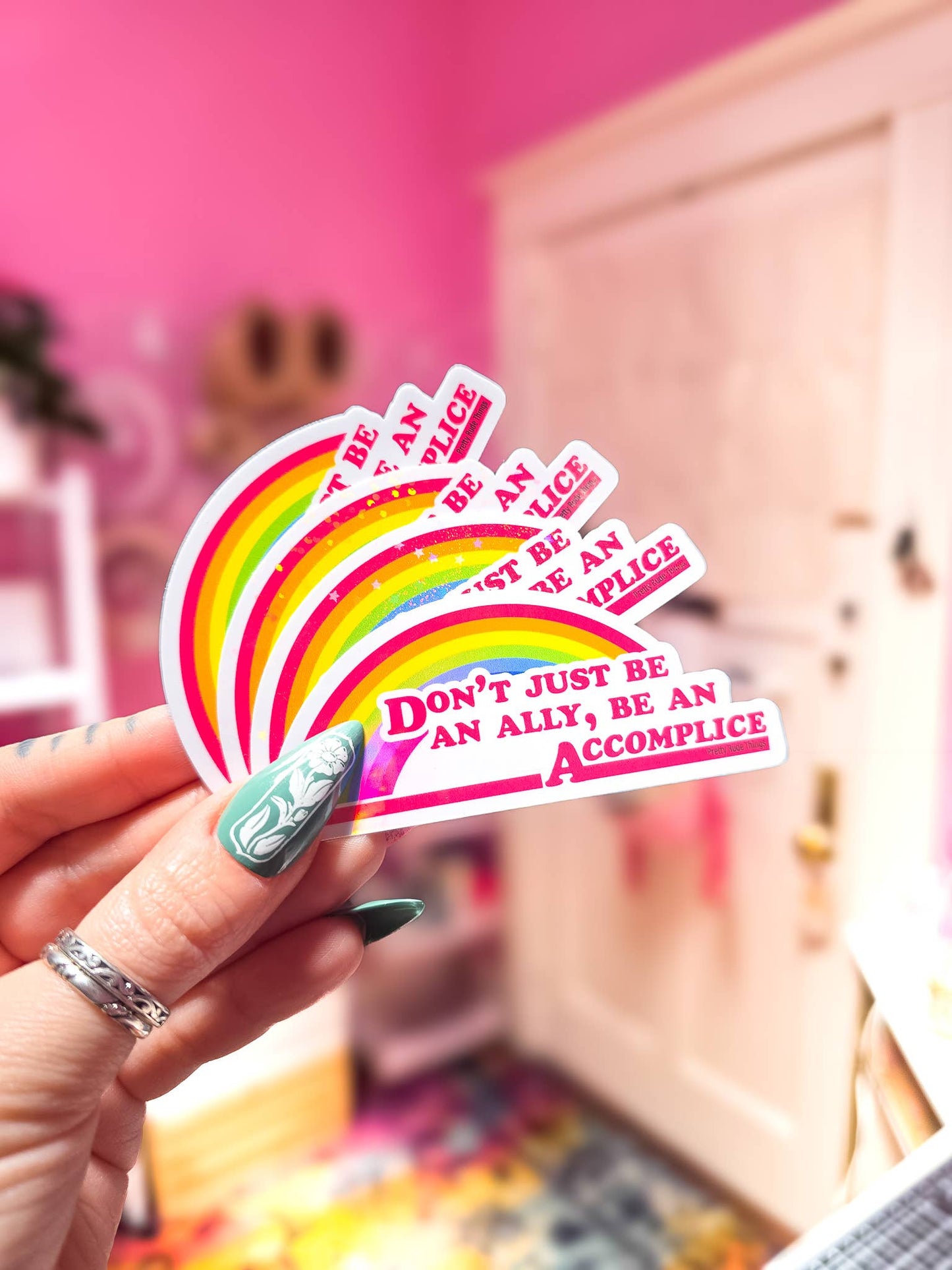 Don't Just Be An Ally, Be An Accomplice Sticker, 3.3" x 1.3": Dots