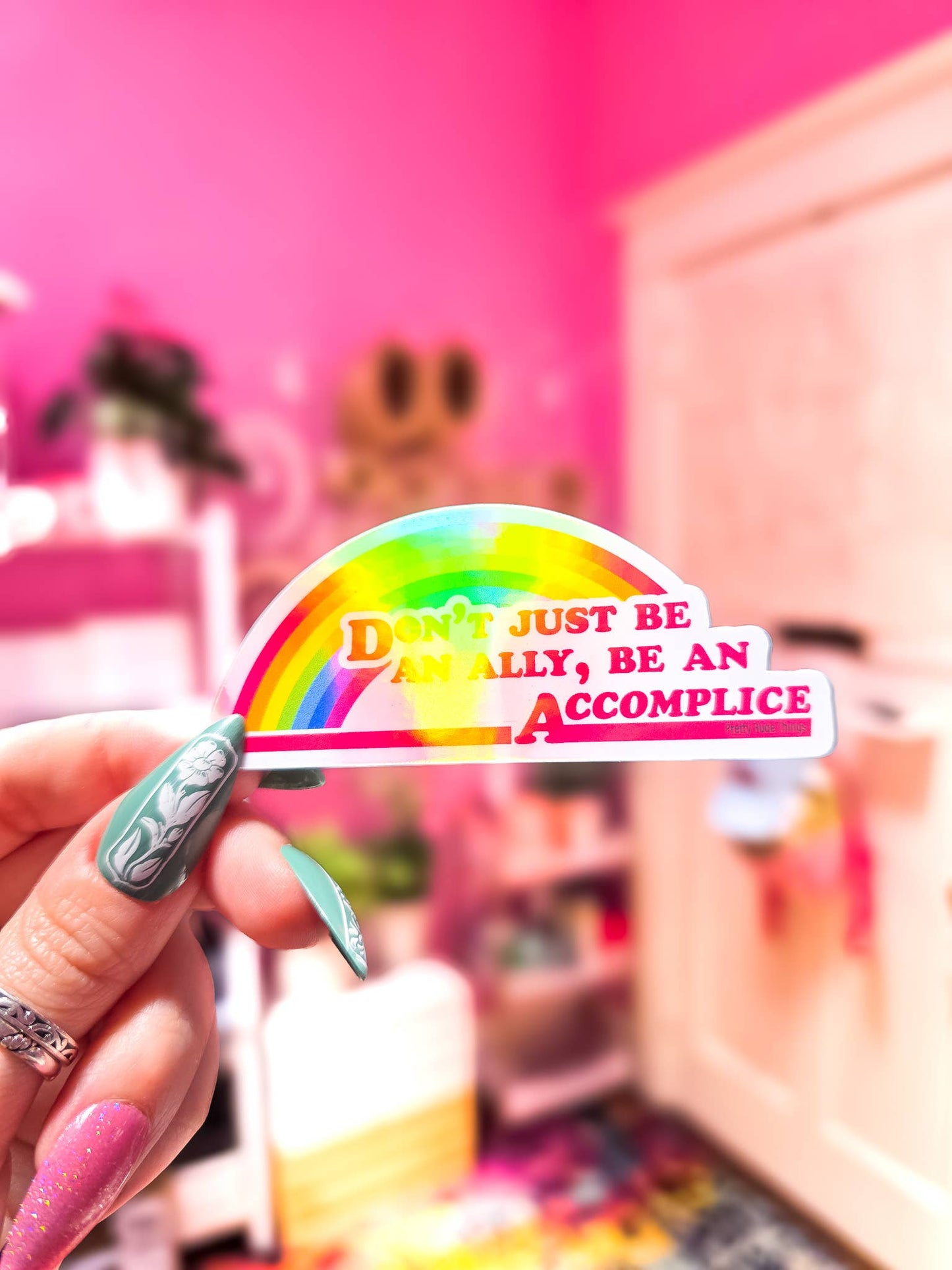Don't Just Be An Ally, Be An Accomplice Sticker, 3.3" x 1.3": Dots