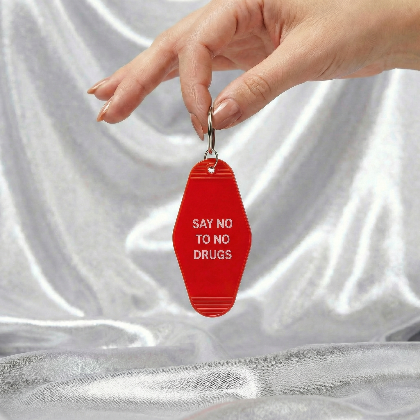 Say No To No Drugs Double Negative Motel Keychain in Red