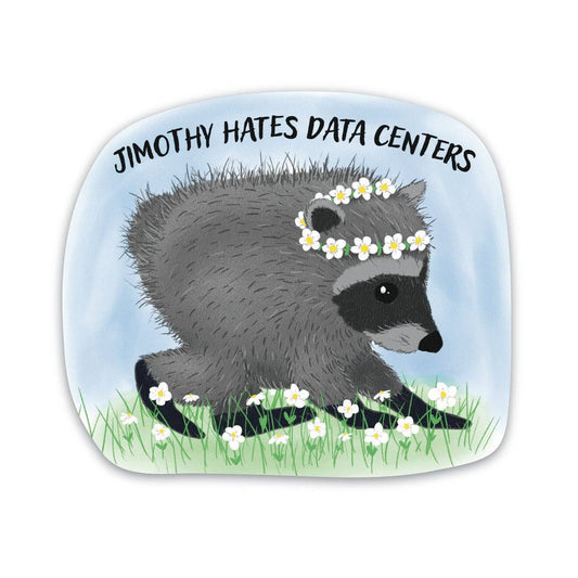 Jimothy The Raccoon Hates Data Centers Sticker, Anti Art Art