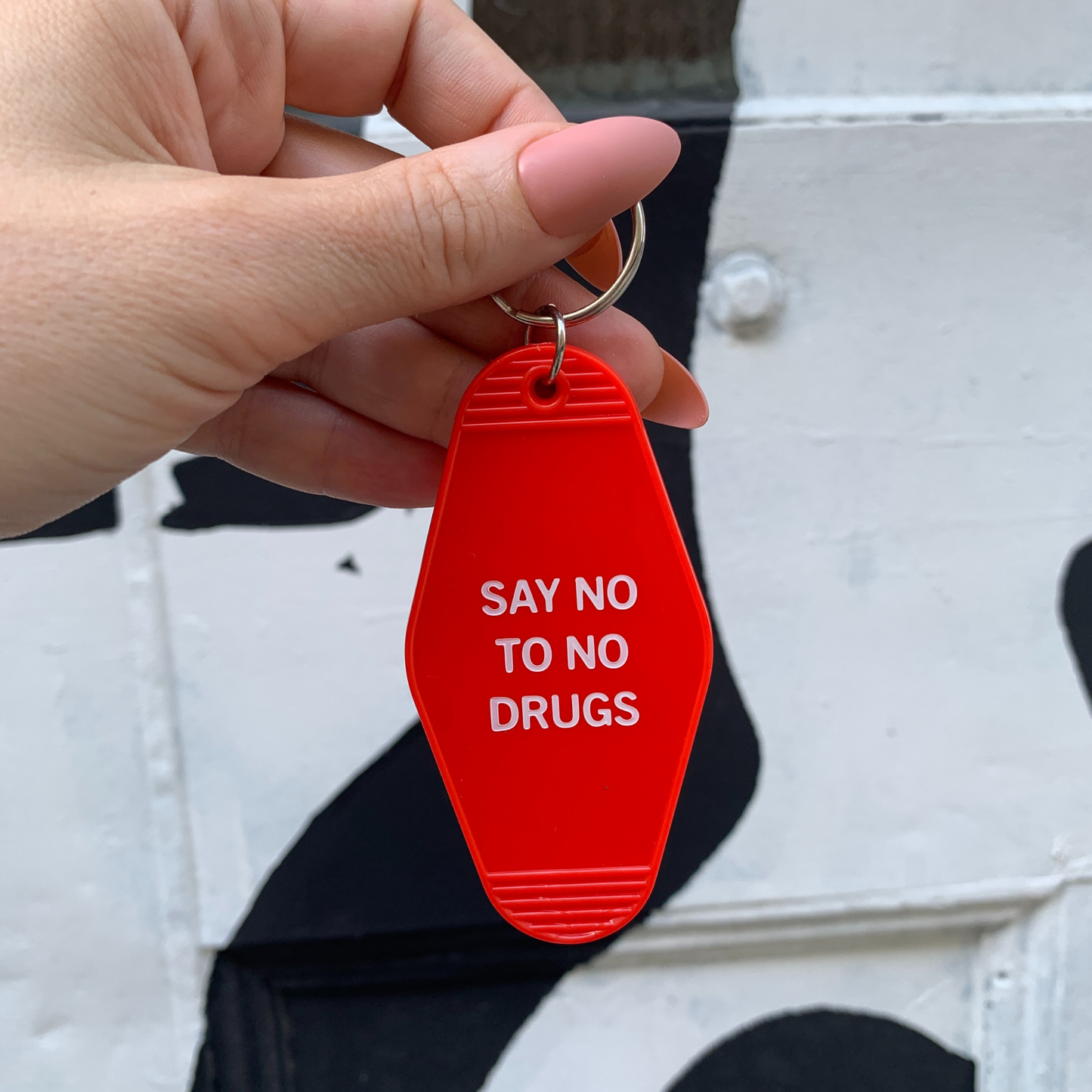 Say No To No Drugs Double Negative Motel Keychain in Red
