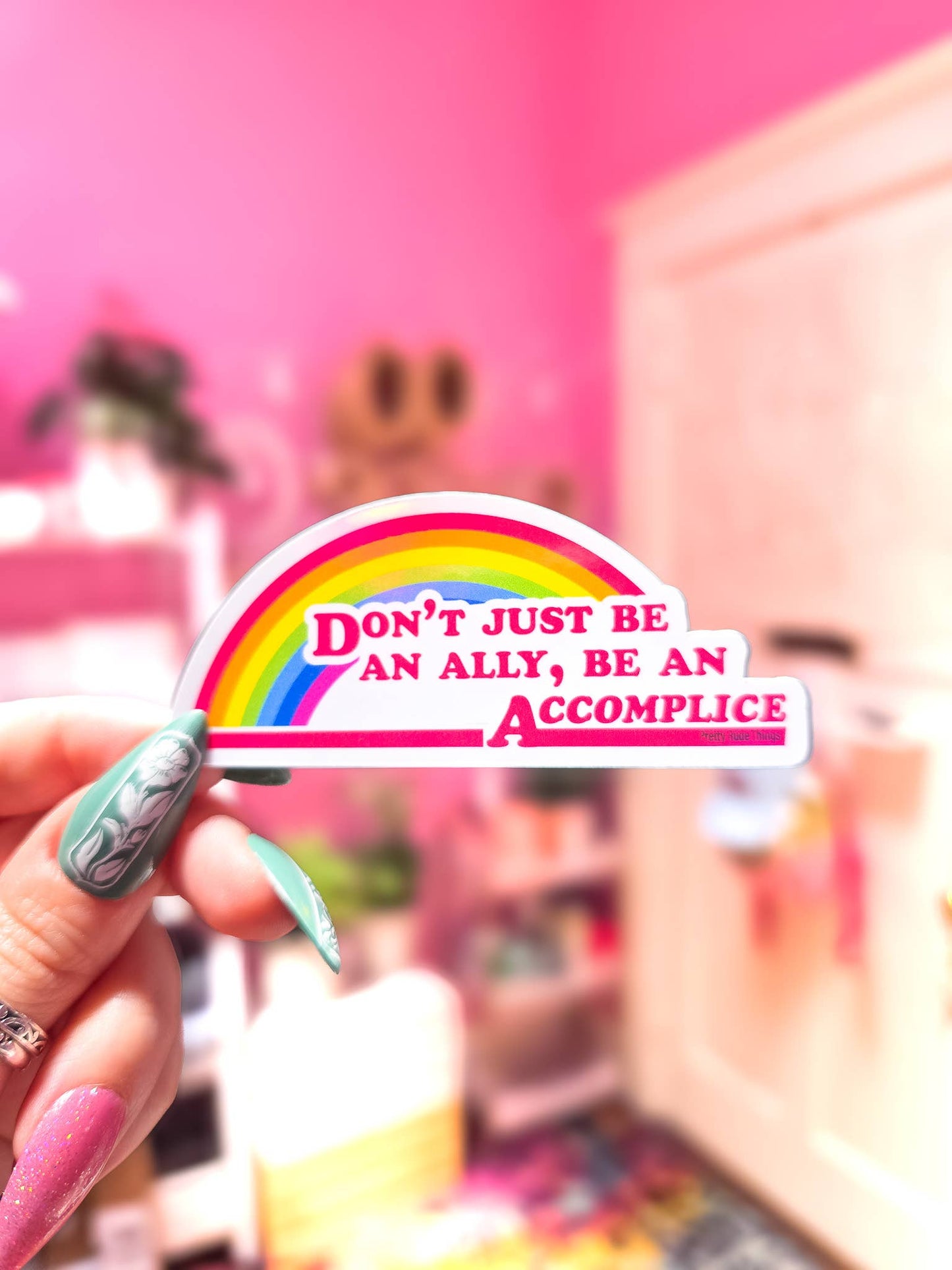 Don't Just Be An Ally, Be An Accomplice Sticker, 3.3" x 1.3": Dots