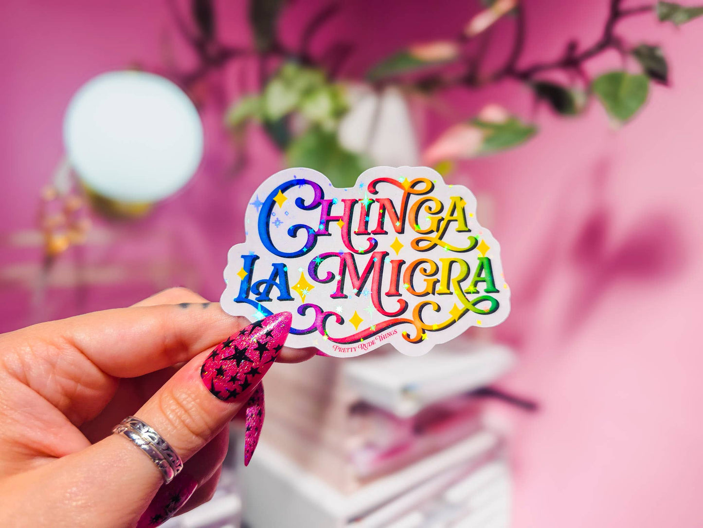 Chinga La Migra, F*ck ICE, Pro Immigration Sticker: White / Dots