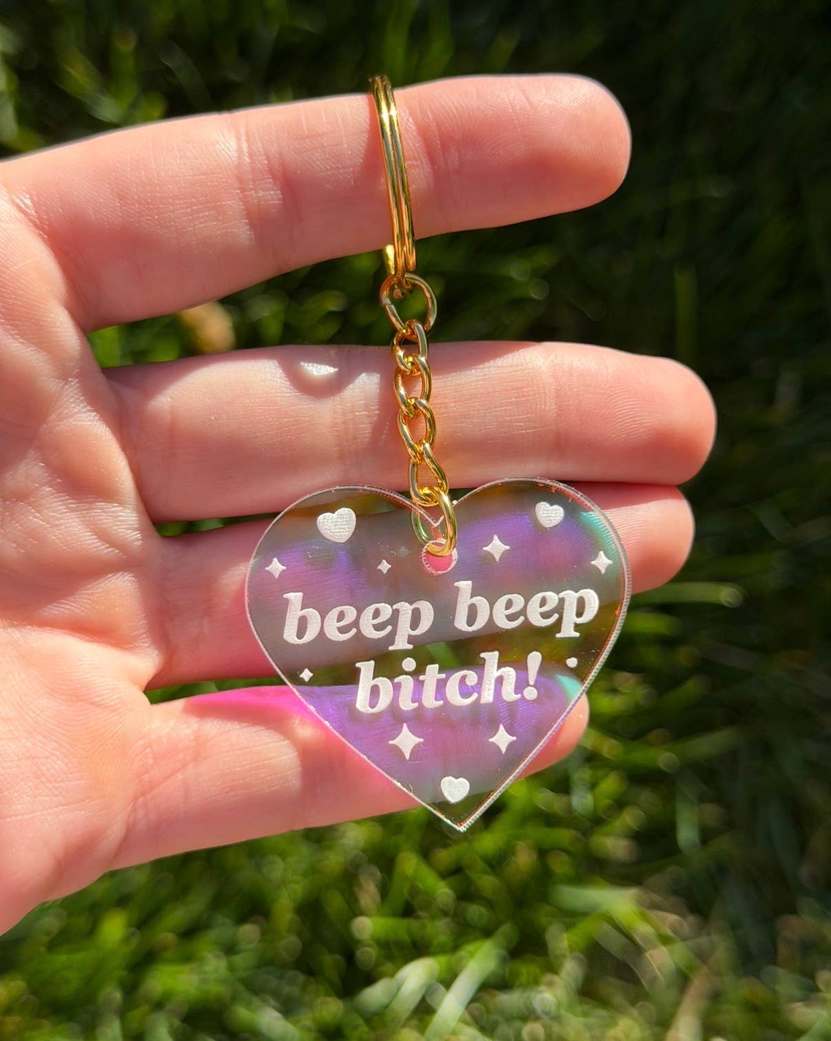 Beep Beep Bitch! Heart Iridescent Acrylic Keychain