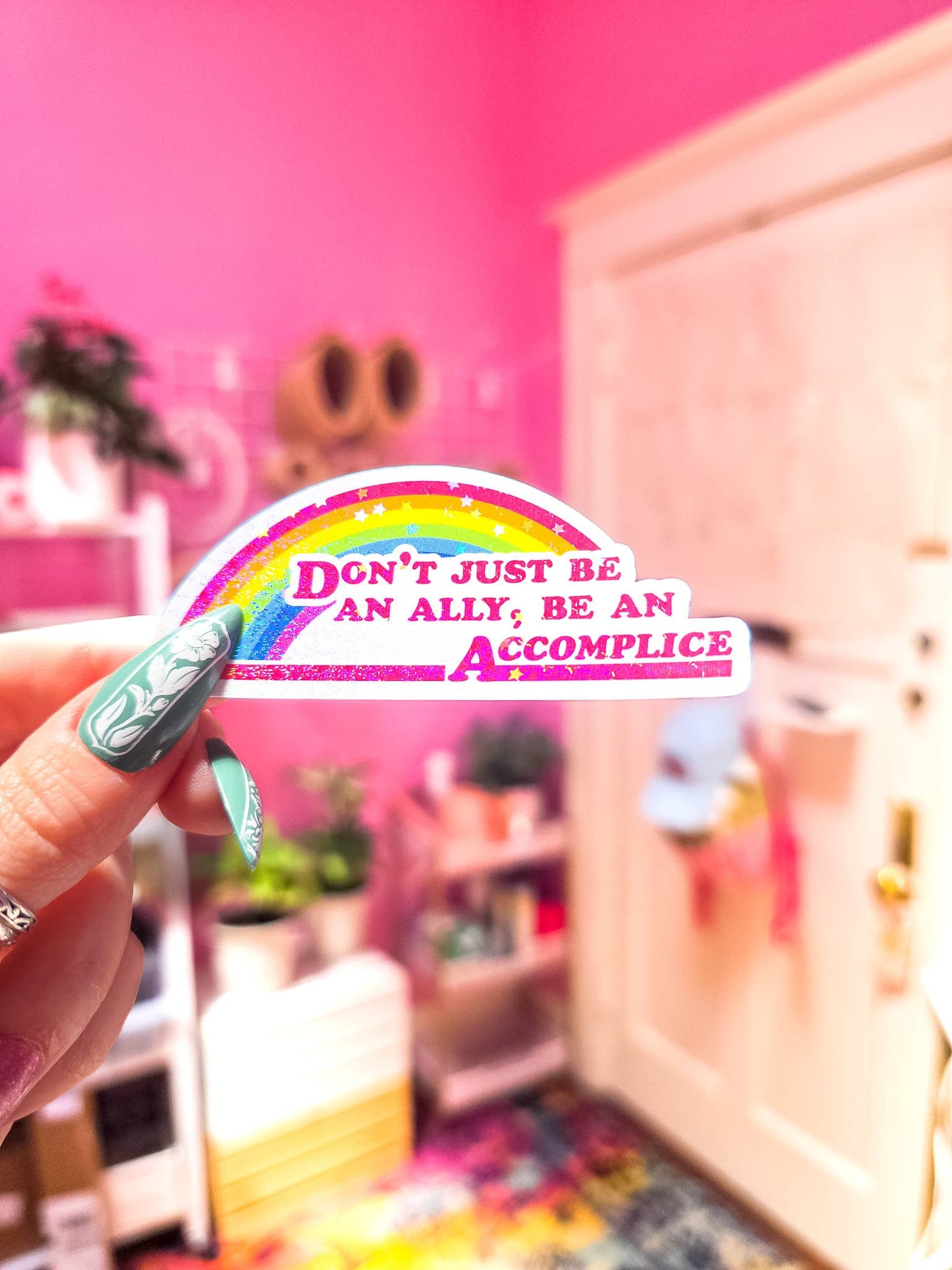 Don't Just Be An Ally, Be An Accomplice Sticker, 3.3" x 1.3": Dots
