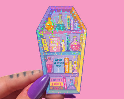 Coffin Bookcase Holographic Halloween Sticker