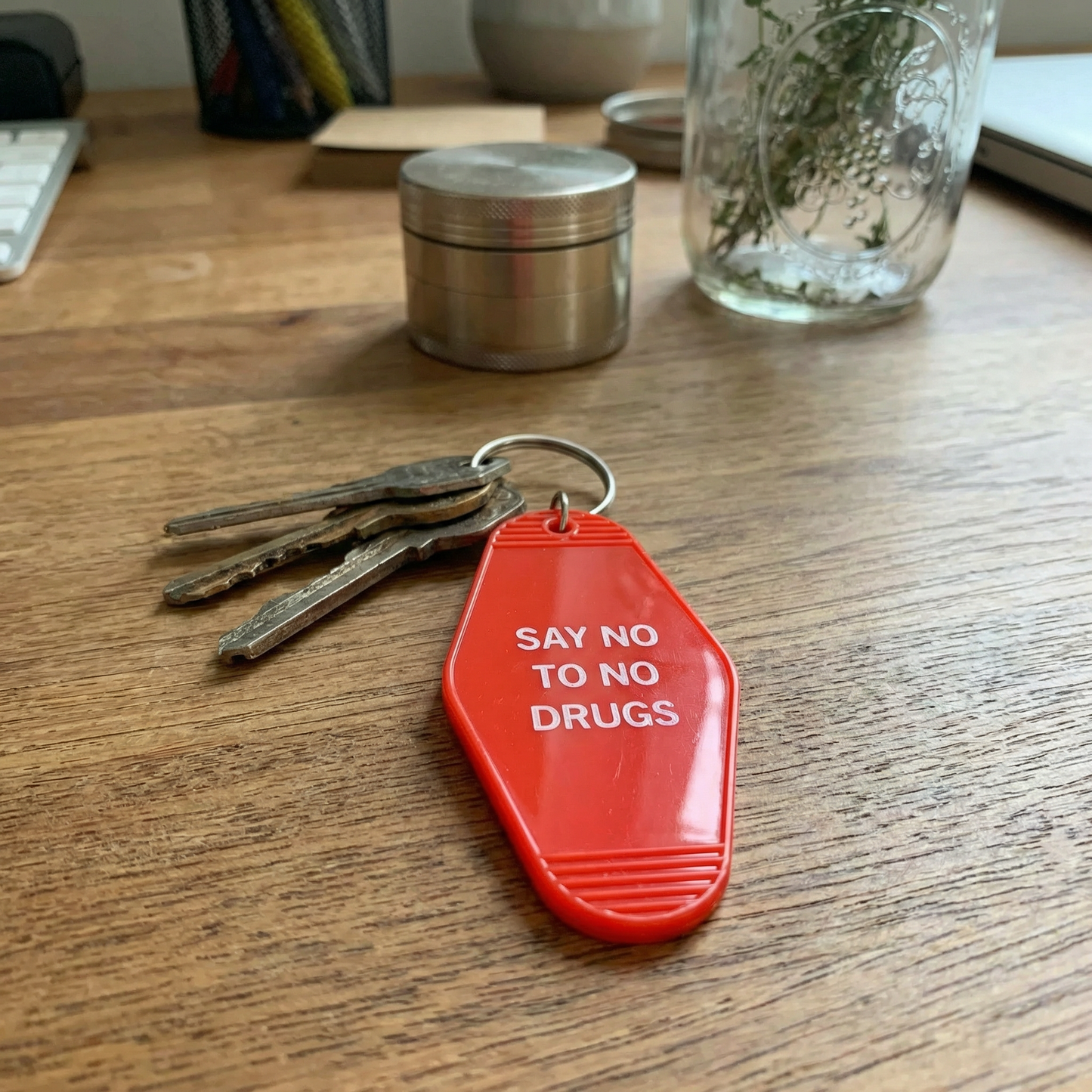 Say No To No Drugs Double Negative Motel Keychain in Red