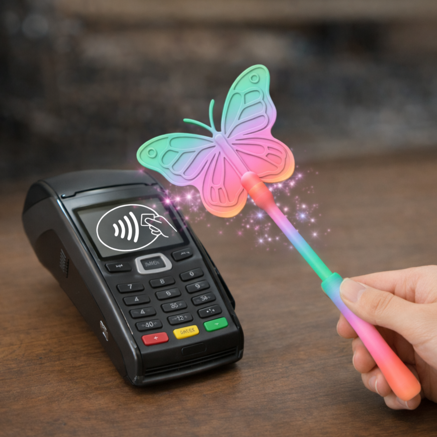 Tap to Pay Butterfly Wand - 3D Printed Credit Card Holder: Rainbow