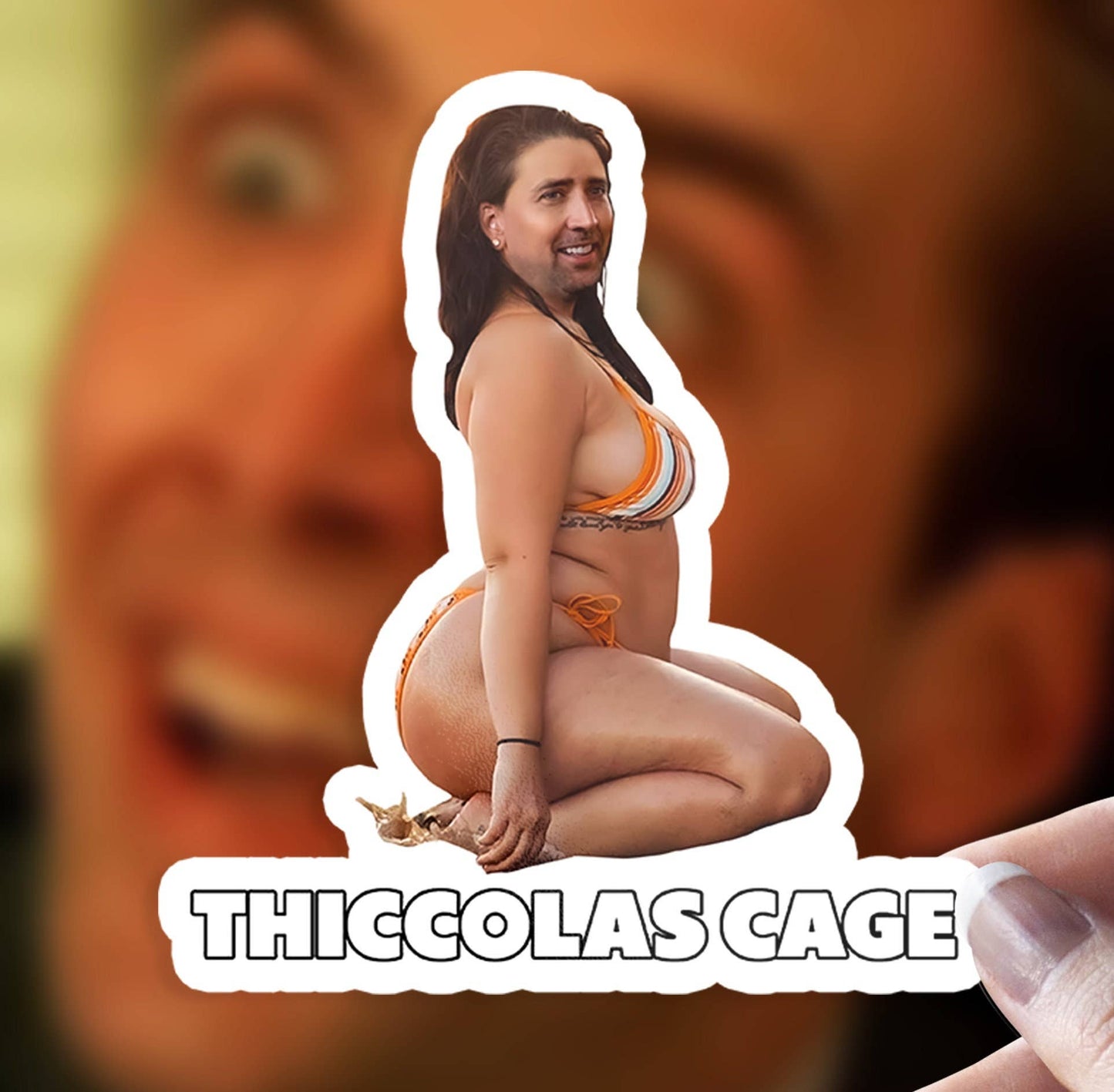 Thiccolas Cage "Thick Nicolas Cage" Funny Thicc Nicolas, Meme Sticker Parody Waterproof Vinyl Sticker for Laptop, Hydroflask, or Car