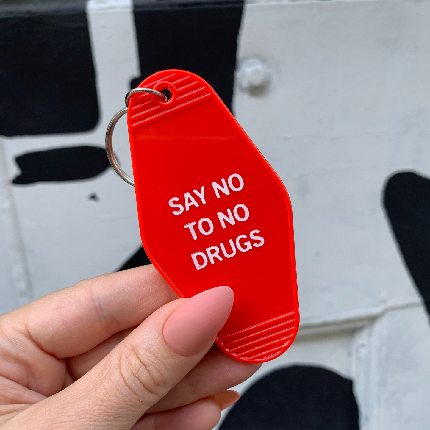 Say No To No Drugs Double Negative Motel Keychain in Red