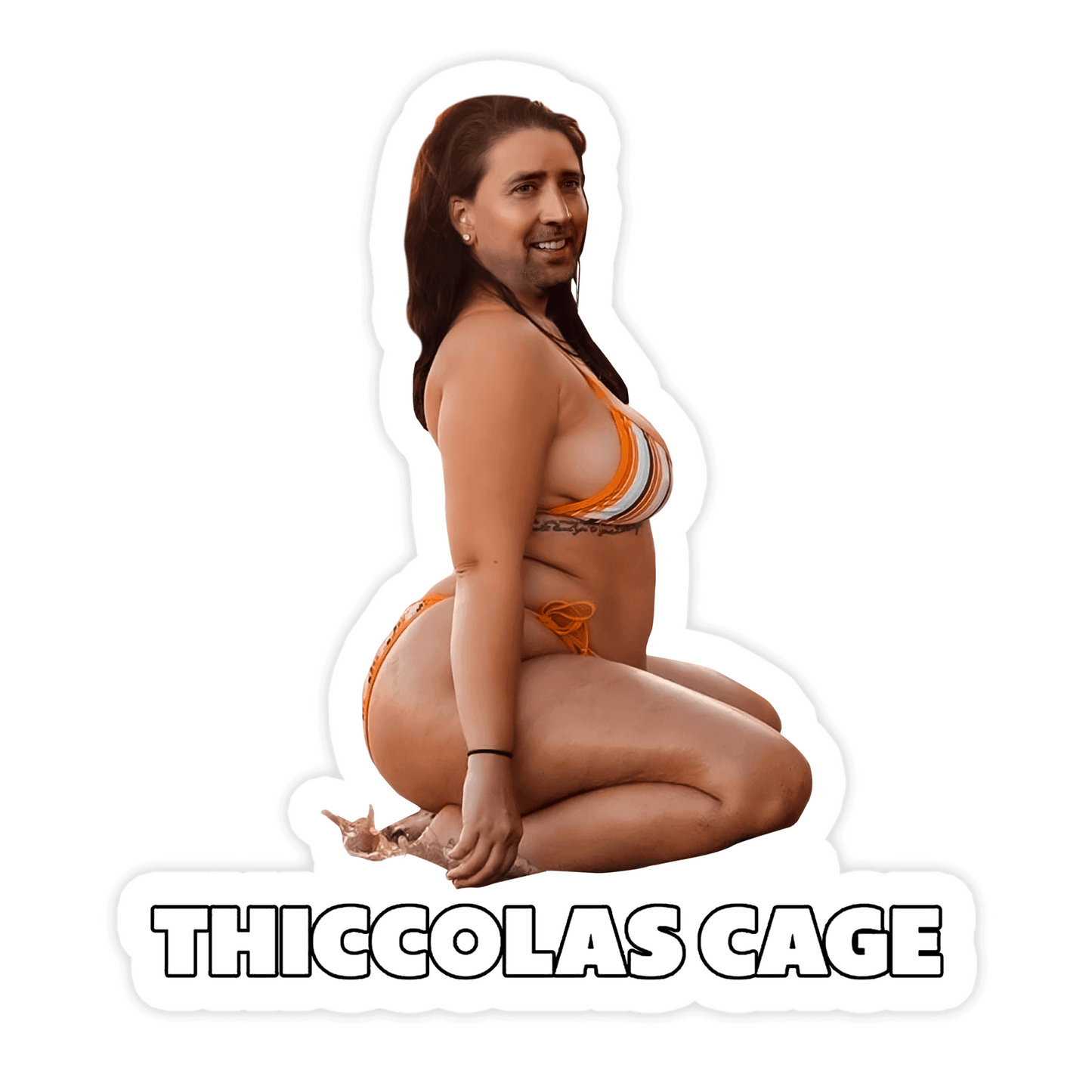 Thiccolas Cage "Thick Nicolas Cage" Funny Thicc Nicolas, Meme Sticker Parody Waterproof Vinyl Sticker for Laptop, Hydroflask, or Car