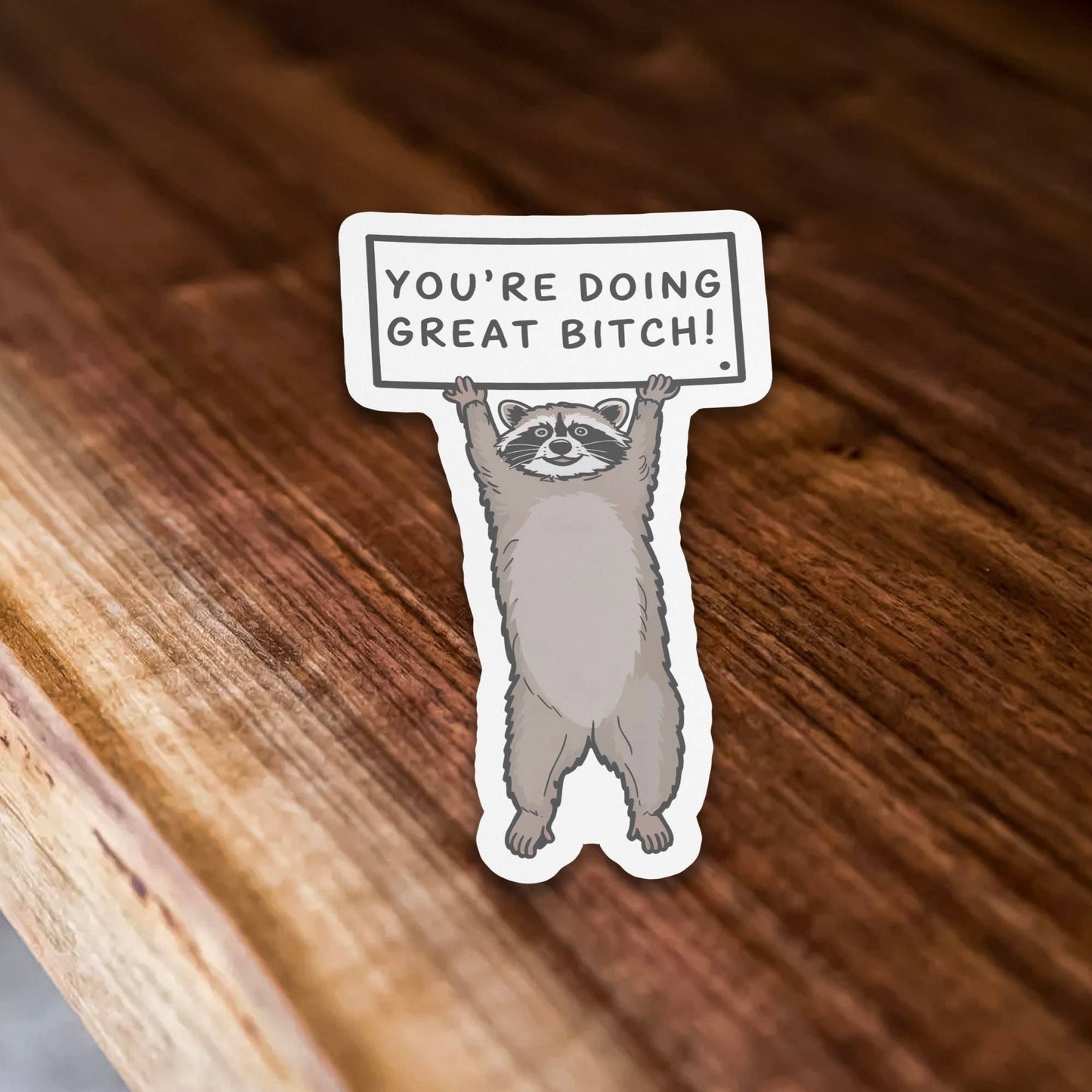 You’re Doing Great Bitch Funny Cute Raccoon Sticker