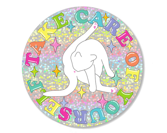 "Take Care of Yourself" Cat Butthole Sticker, 3 in.
