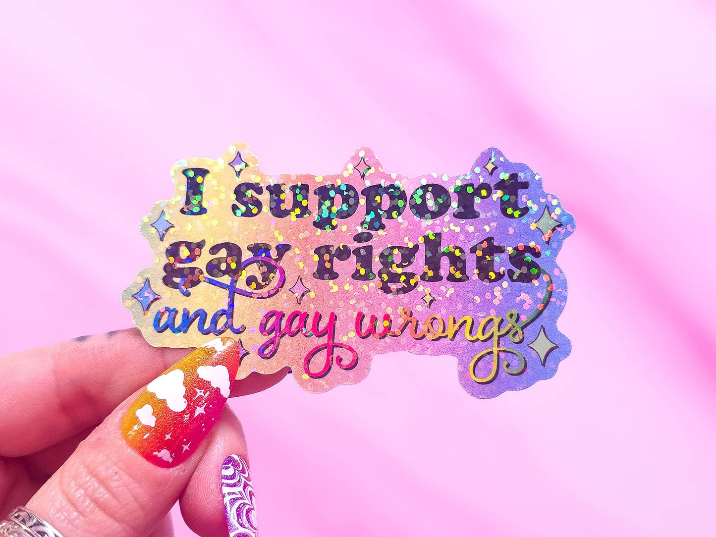 I Support Gay Rights, And Gay Wrongs Sticker, 3.2 x 1.9 in.: Spirals